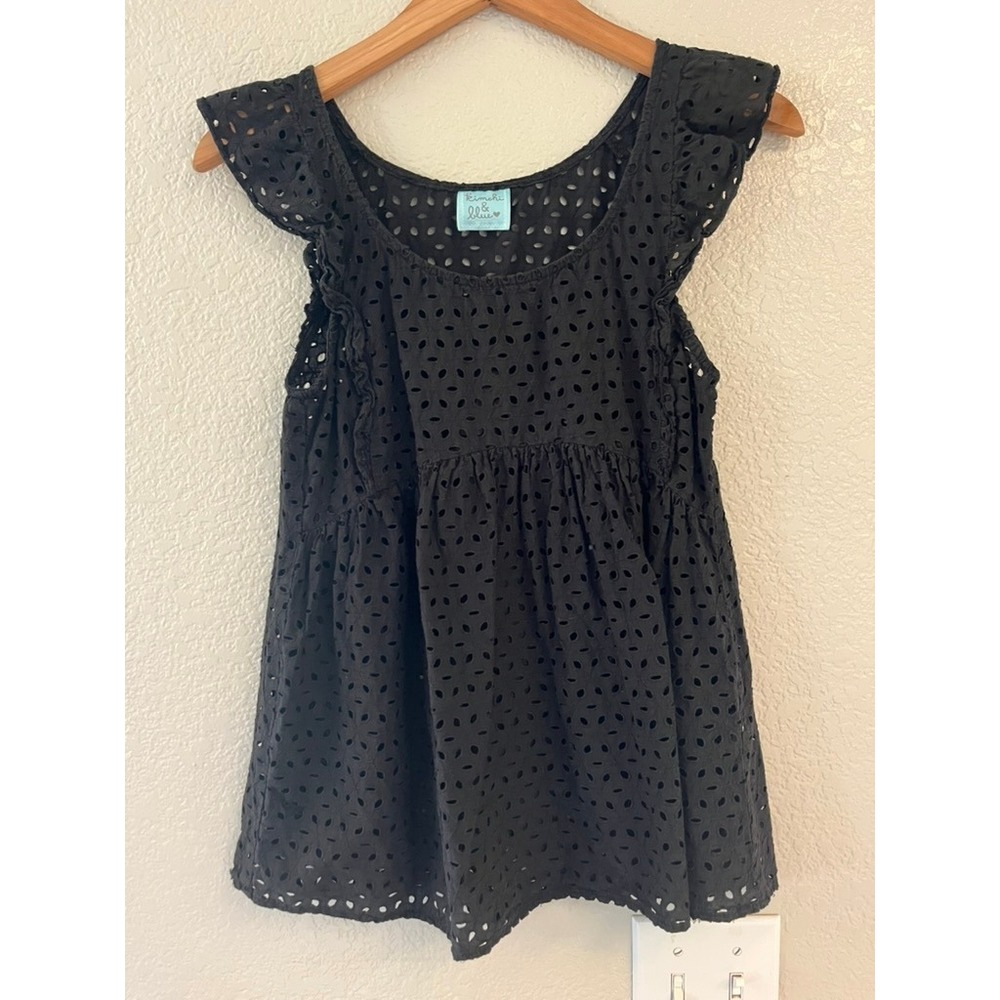 Kimchi Blue Black‎ Eyelet Babydoll Top Ruffle Sleeveless Cotton Blouse Small